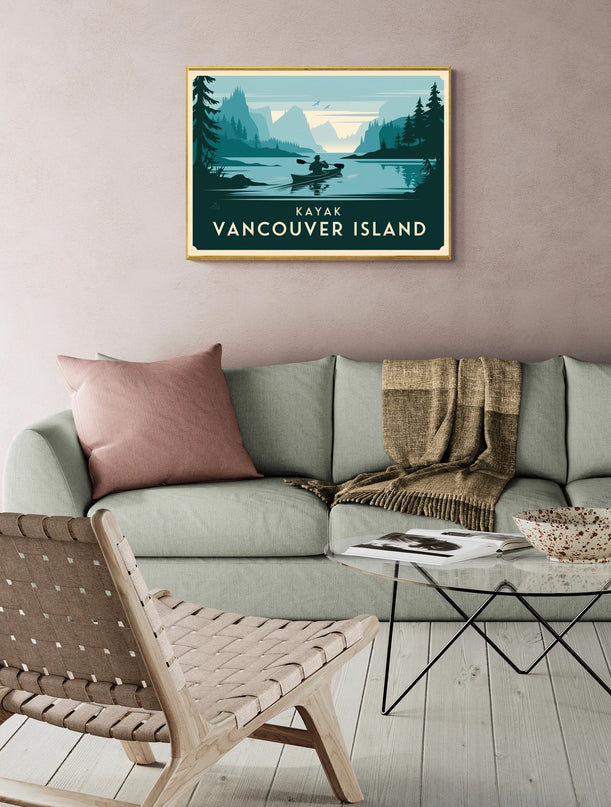 Affiche kayak vintage Vancouver Island