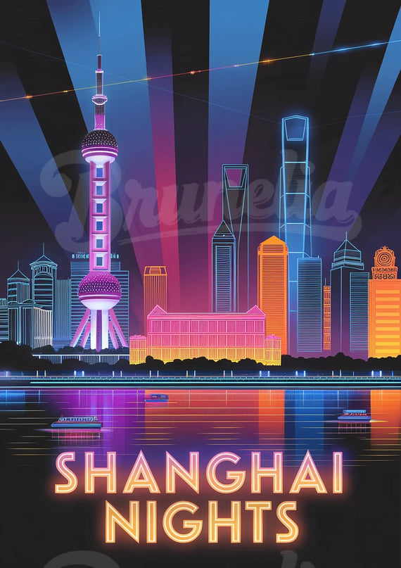 Affiche ambiance nocturne rétro Shanghai