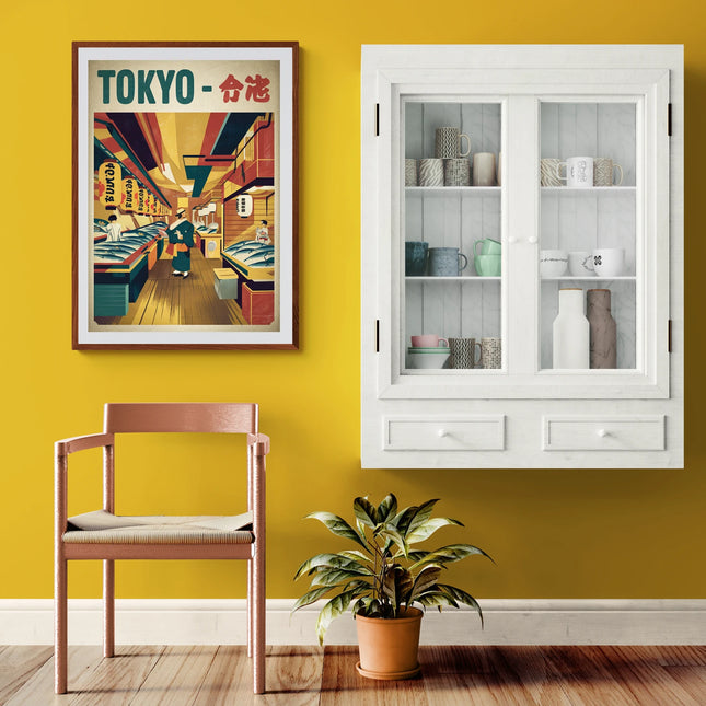 Affiche marché japonais vintage Tokyo