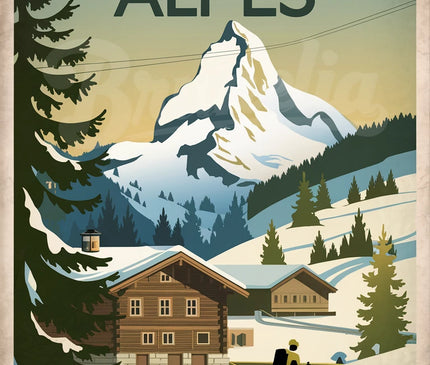 Affiche paysage alpin rétro