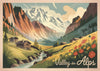 Affiche Valley des Alpes paysage montagnard vintage
