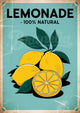 Affiche Limonade 100% Naturelle style rétro citrons jaunes