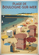 Affiche Boulogne-sur-Mer cabines rayées parasols falaises