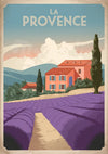 Affiche lavande provençale maison rose vintage