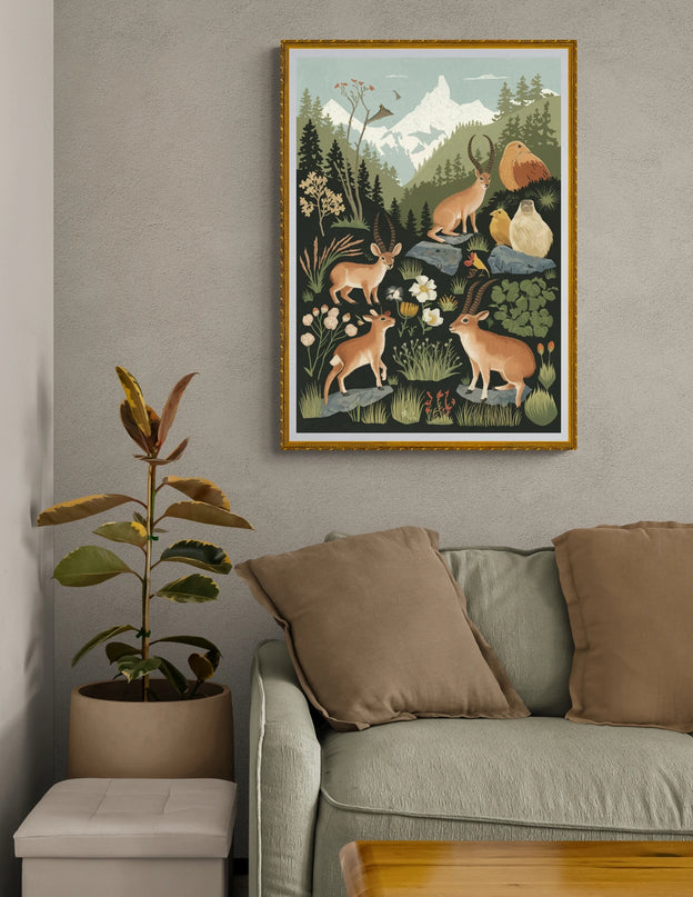 affiche faune et flore de montagne vintage