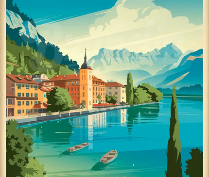 Affiche promenade Annecy vintage