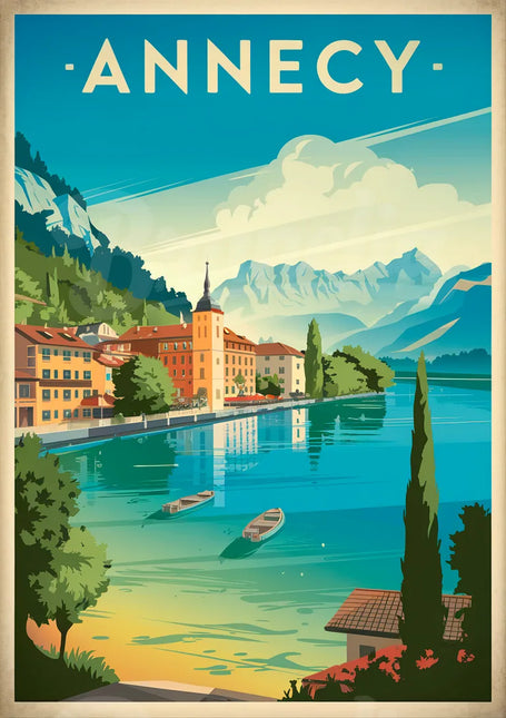 Affiche promenade Annecy vintage