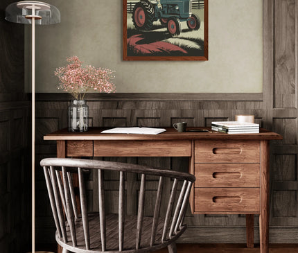 Affiche ferme et tracteur rétro