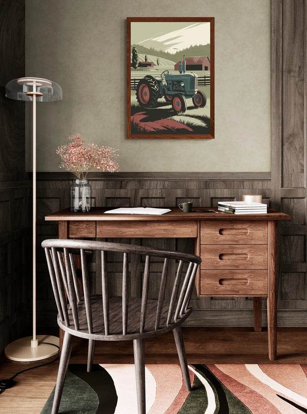 Affiche ferme et tracteur rétro
