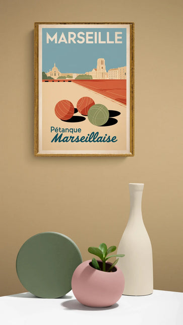 Affiche vintage pétanque marseille
