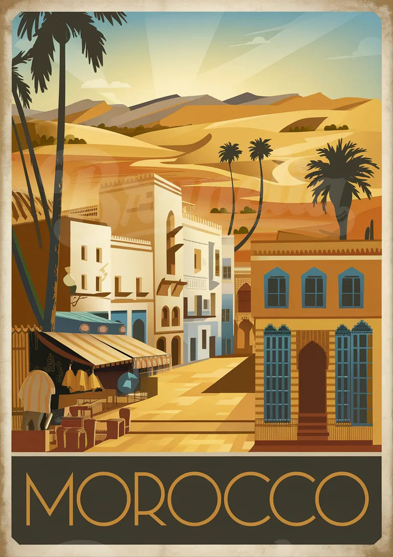 Affiche Morocco médina Sahara palmeraie porte berbère