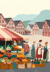 Affiche marché paysan médiéval illustration rétro