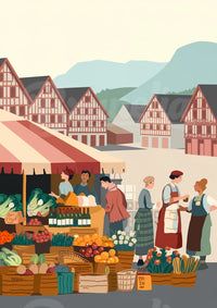 Affiche marché paysan médiéval illustration rétro