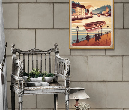 Affiche promenade Danube vintage