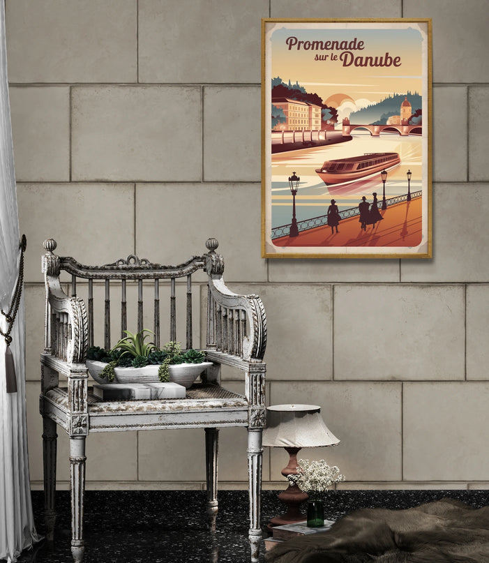 Affiche promenade Danube vintage