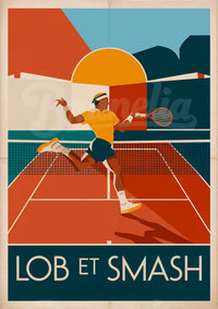 Affiche joueur de tennis Lob et Smash style Art Déco