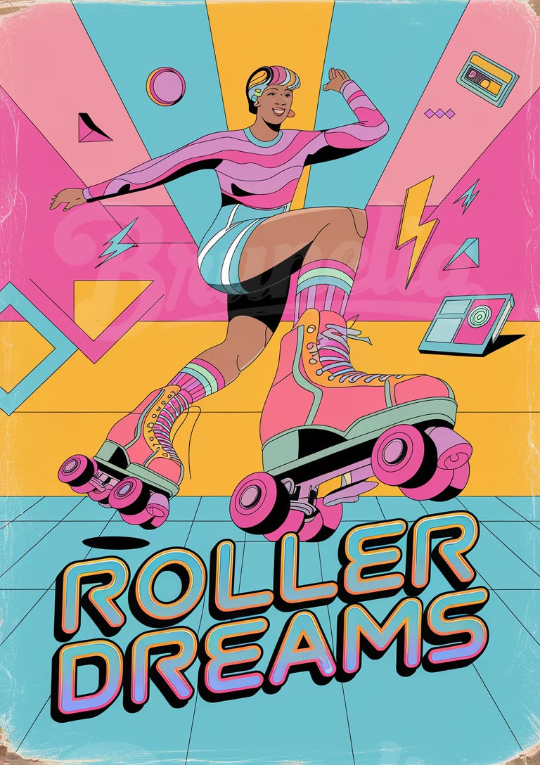 Affiche Roller Dreams style rétro années 80