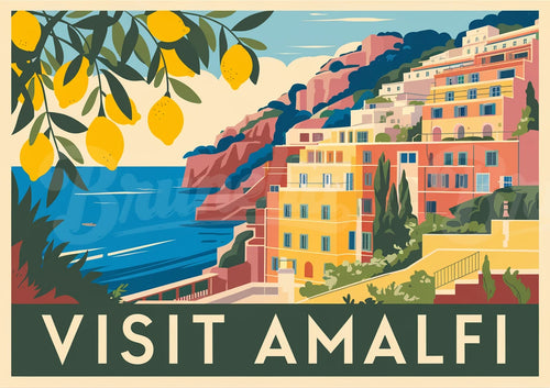 Affiche Amalfi côte italienne architecture colorée
