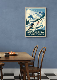 Affiche Alpes et Jura sports d'hiver skieurs années 1930