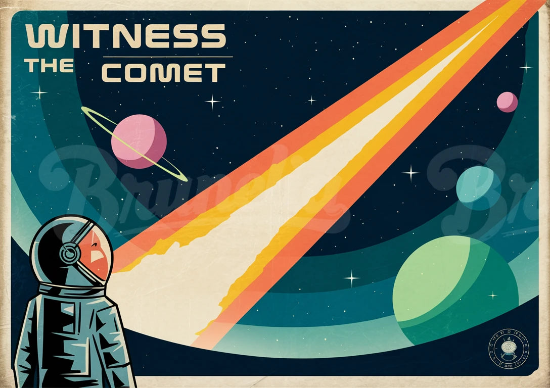 Affiche astronaute et comète style rétro futuriste