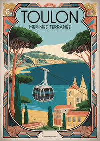 Affiche Toulon Méditerranée téléphérique vintage
