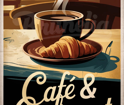 Affiche vintage café et croissant