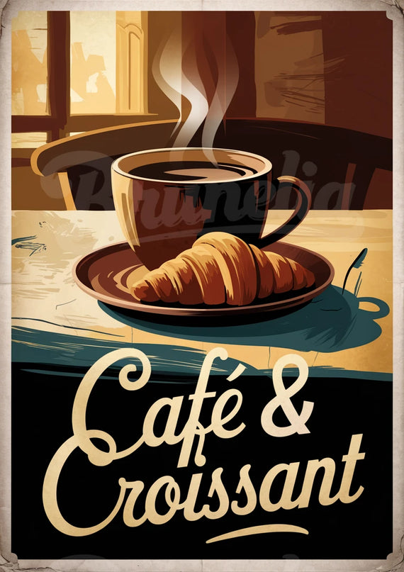 Affiche vintage café et croissant