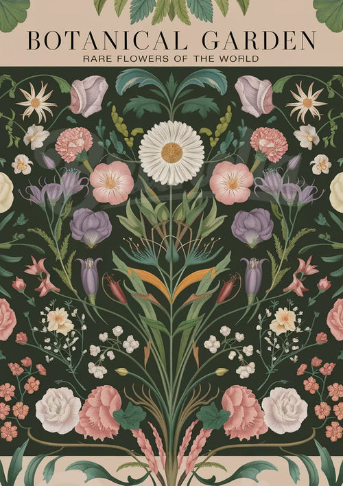 Illustration botanique rare – Fleurs élégantes et exotiques
