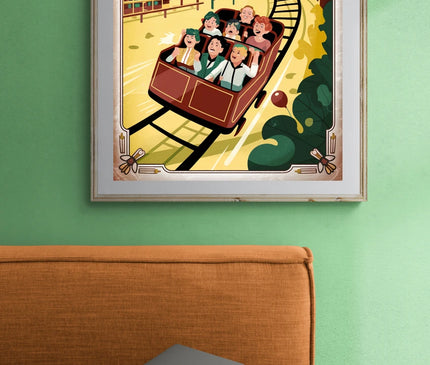 Affiche montagnes russes rétro
