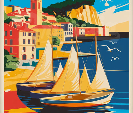 Affiche paysage côtier rétro Collioure