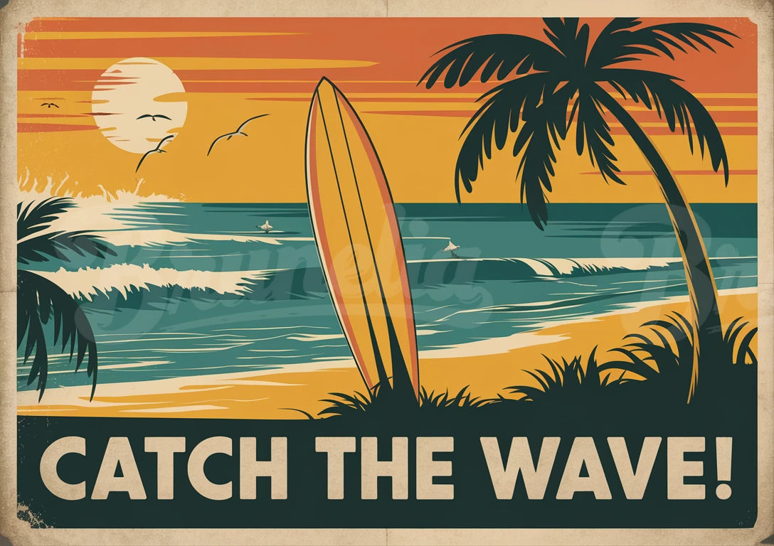 Affiche vintage surf et palmier
