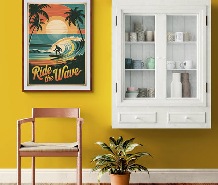 Affiche vintage surf et nature sauvage