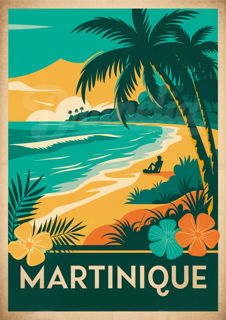 Affiche Martinique rétro tropicale palmiers années 30