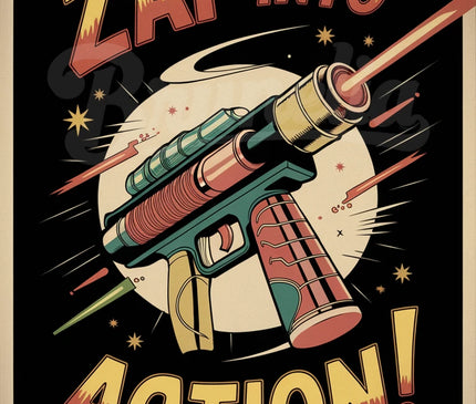 Affiche vintage pistolet laser rétro