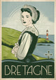 Affiche Femme en costume traditionnel phare côtier Bretagne