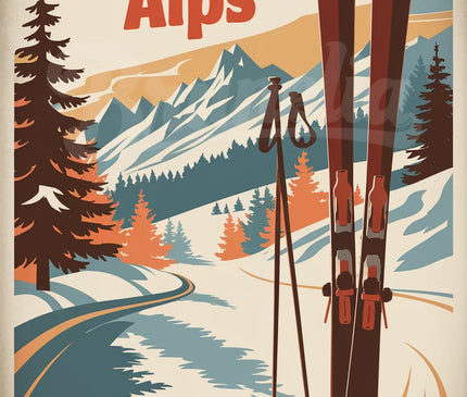 Affiche piste de ski rétro