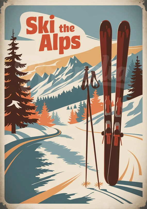 Affiche piste de ski rétro