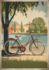 Affiche cycliste bord de rivière style Art déco rétro
