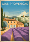Affiche Mas provençal champs de lavande style rétro