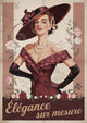 Affiche femme élégante années 1950 à la rose