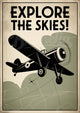 Affiche aviation rétro Explore The Skies biplan