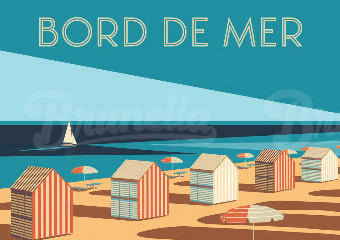 affiche rétro bord de mer