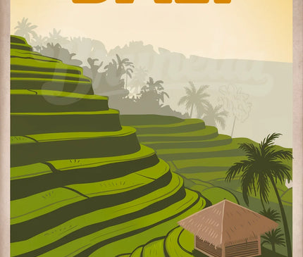 Affiche paysage rizière rétro Bali