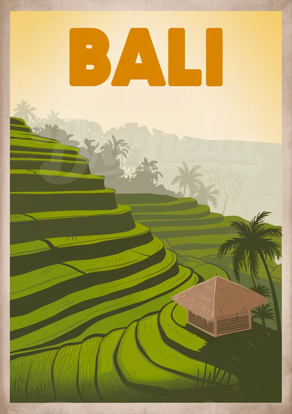 Affiche paysage rizière rétro Bali