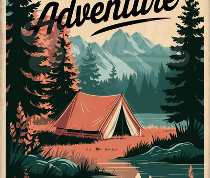 Affiche forêt et camping vintage