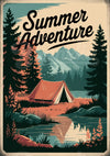Affiche camping en forêt style rétro années 1950