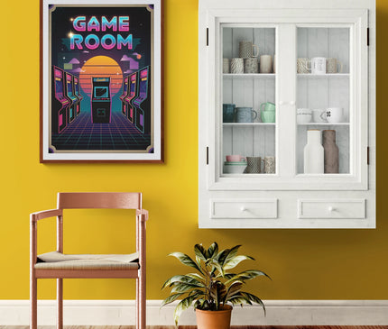 Affiche vintage salle de jeux années 80