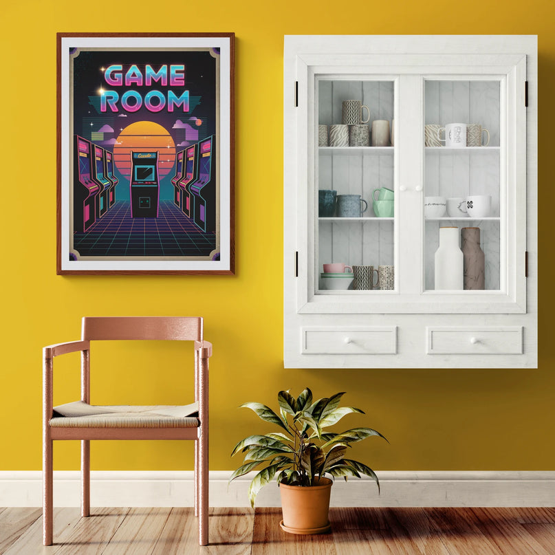Affiche vintage salle de jeux années 80