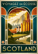 Affiche Écosse château Art déco vintage voyage