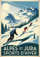 Affiche Alpes et Jura sports d'hiver skieurs années 1930